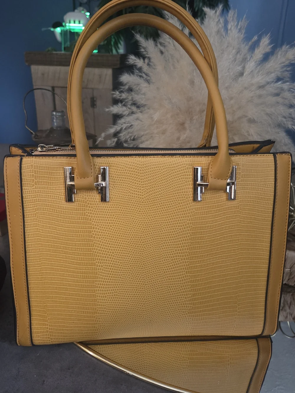 Mustard Satchel Handbag w/ Men’s Tie Weave ▪︎ Handle Accent ▪︎ Unbranded